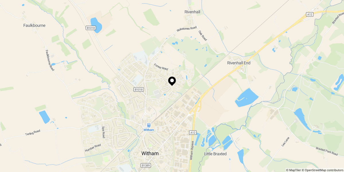Approximate location of Mulberry Gardens, Witham, CM8 2PX