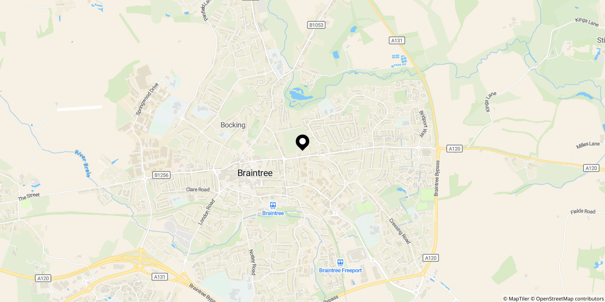 Approximate location of Albert Road, Braintree, CM7 3JH
