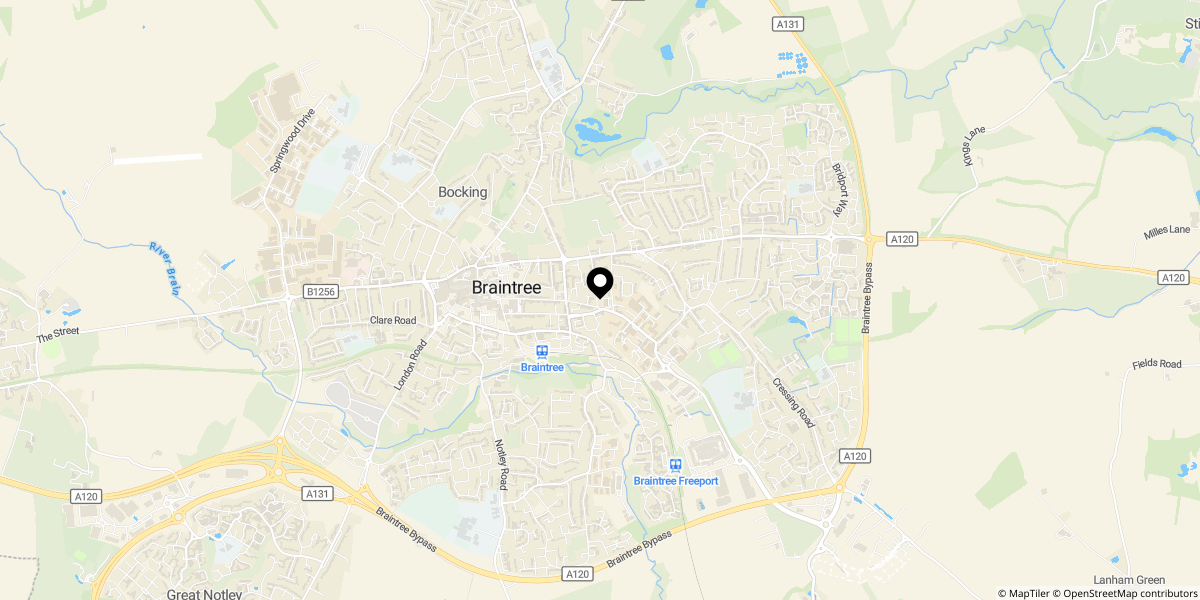 Approximate location of Albert Road, Braintree, CM7 3JQ