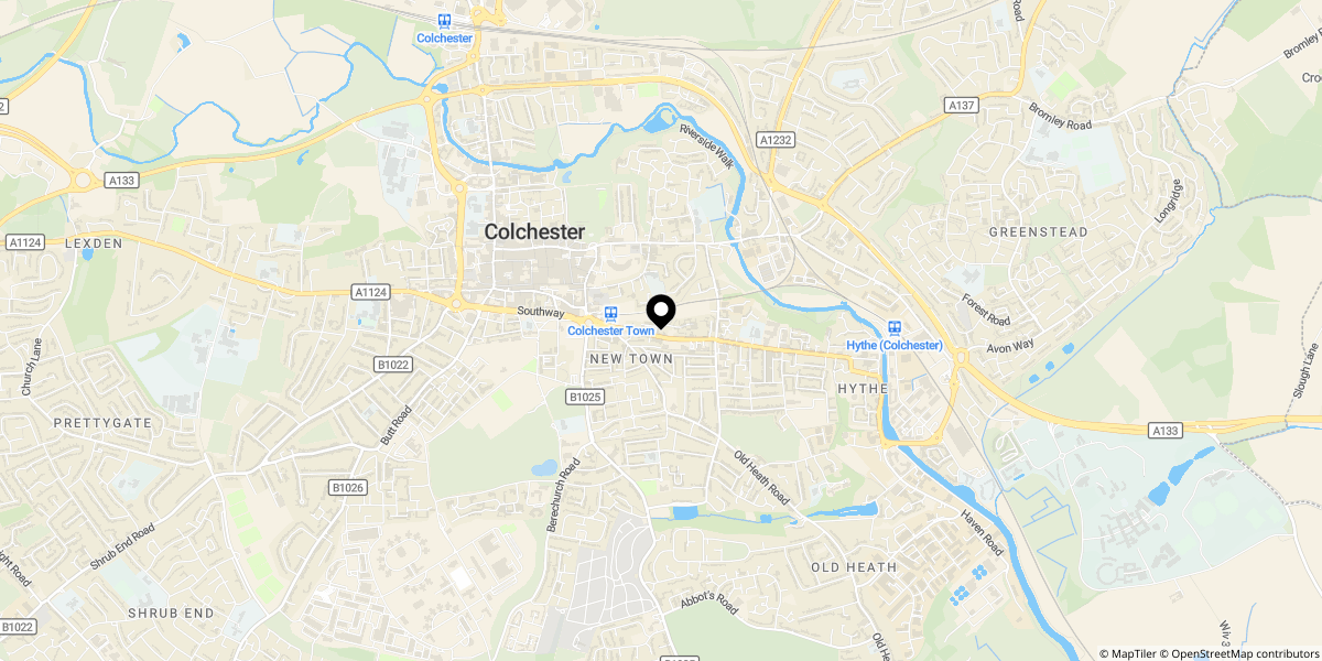 Approximate location of George Williams Way, Colchester, CO1 2JZ