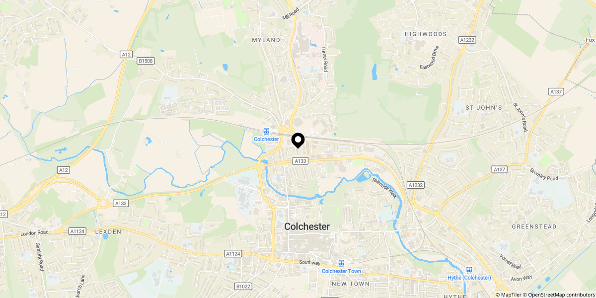 Approximate location of Clarendon Way, Colchester, CO1 1XF
