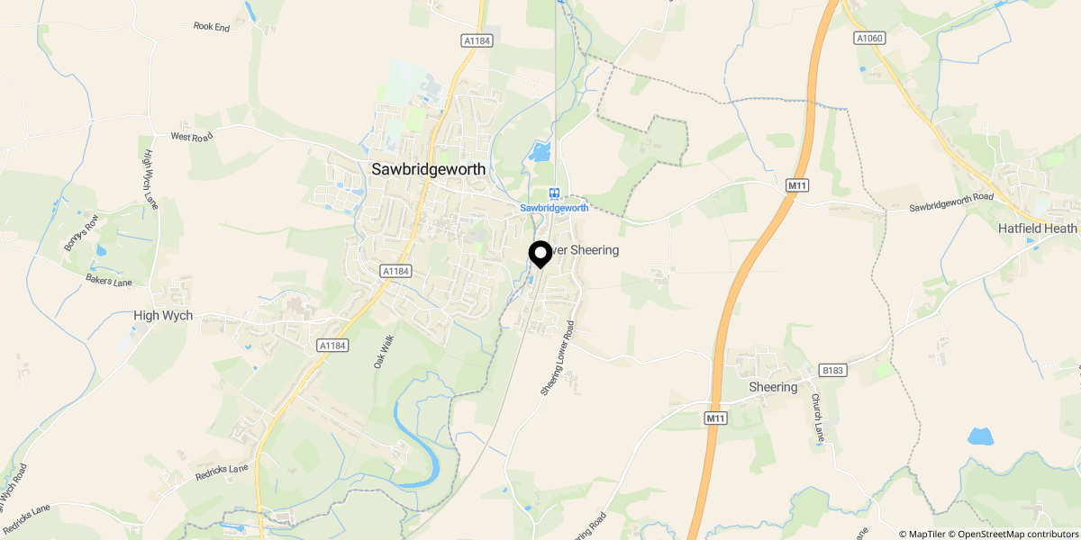 Approximate location of The Meadows, Sawbridgeworth