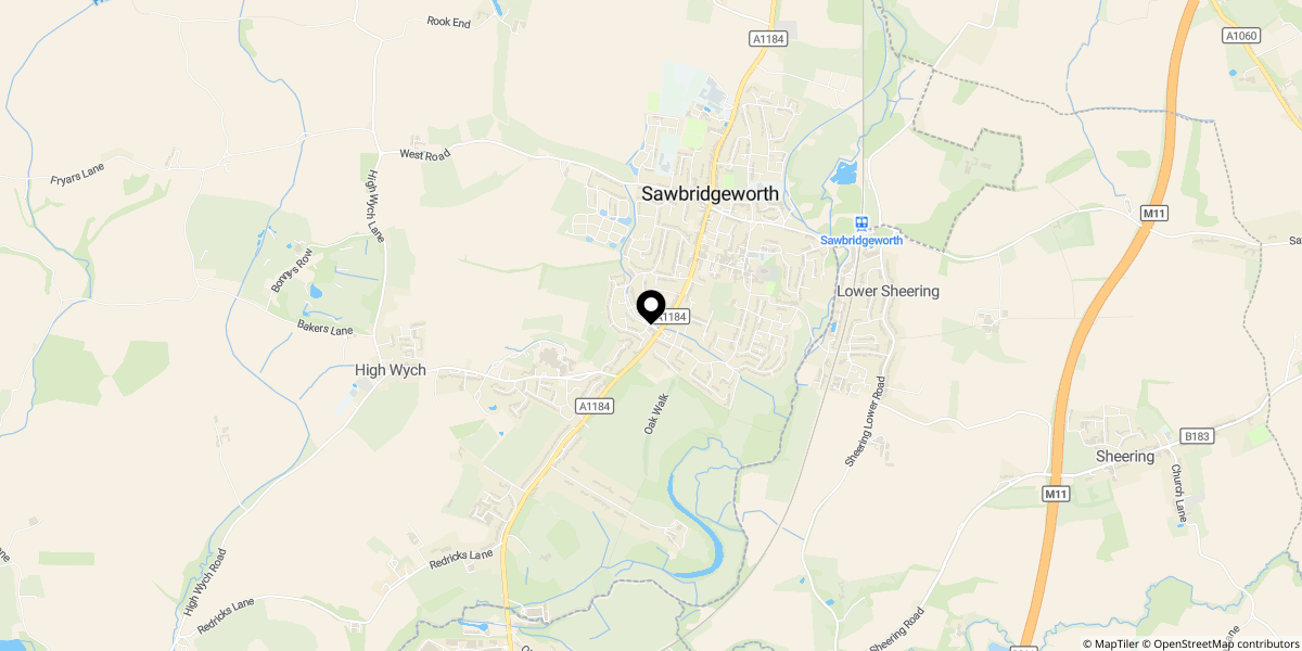Approximate location of High Wych Road, Sawbridgeworth