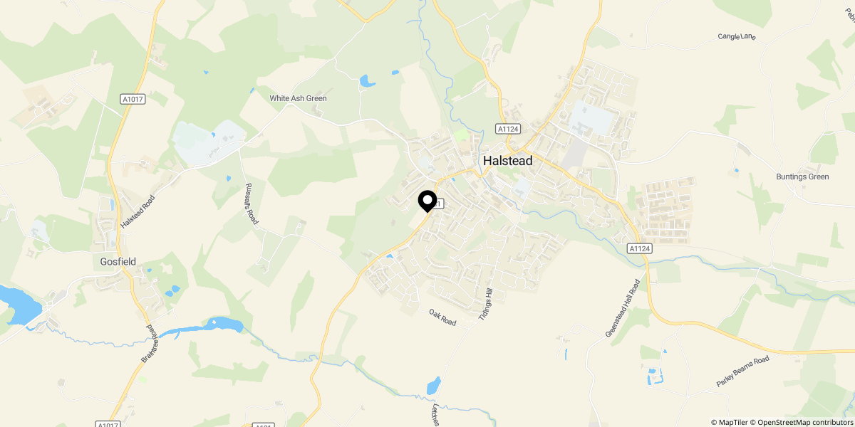 Approximate location of Warren Road, Halstead, CO9 1XB