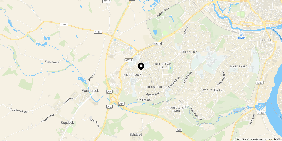 Approximate location of Milnrow, Ipswich, IP2 0SN