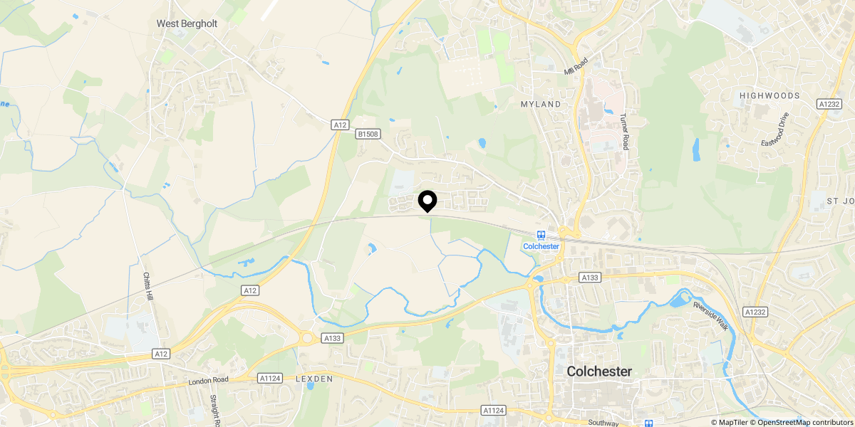 Approximate location of Axial Drive, Colchester, CO4 5RY