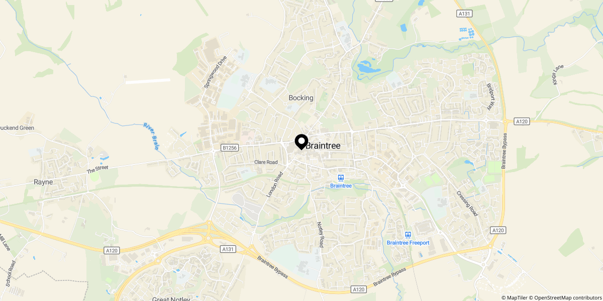 Approximate location of New Street, Braintree, CM7 1XT