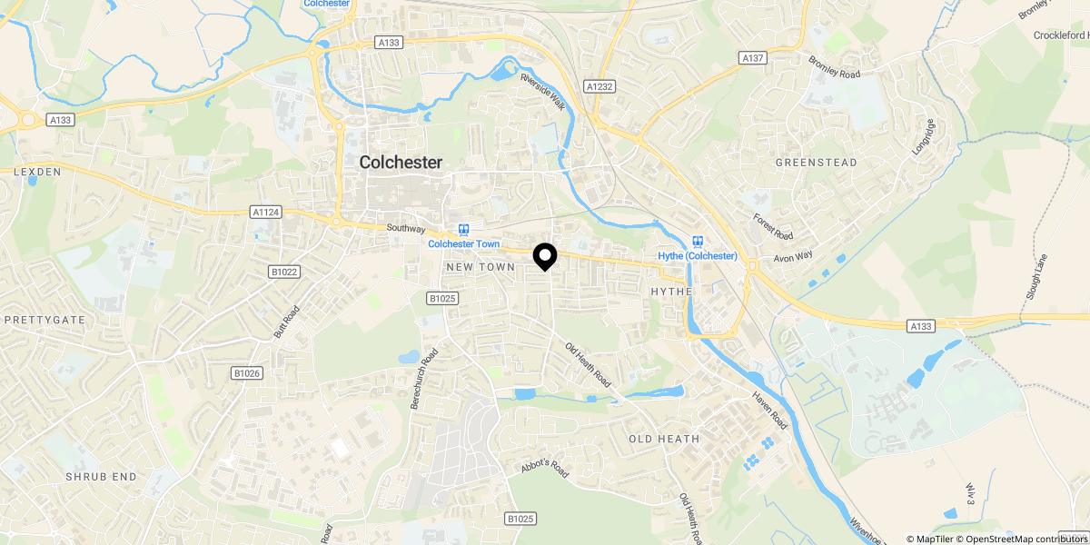 Approximate location of George Williams Way, Colchester, CO1 2JZ
