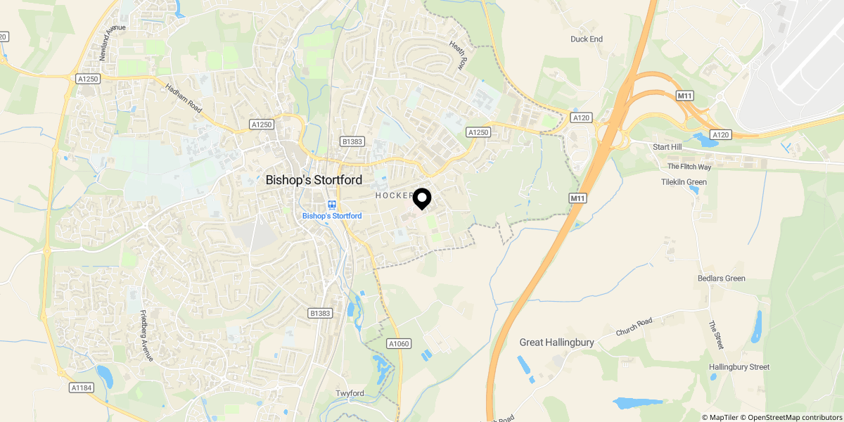 Approximate location of Nightingales, Bishop's Stortford, CM23 5JQ